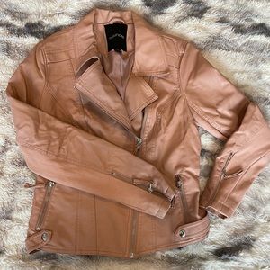 Blush faux leather moto jacket